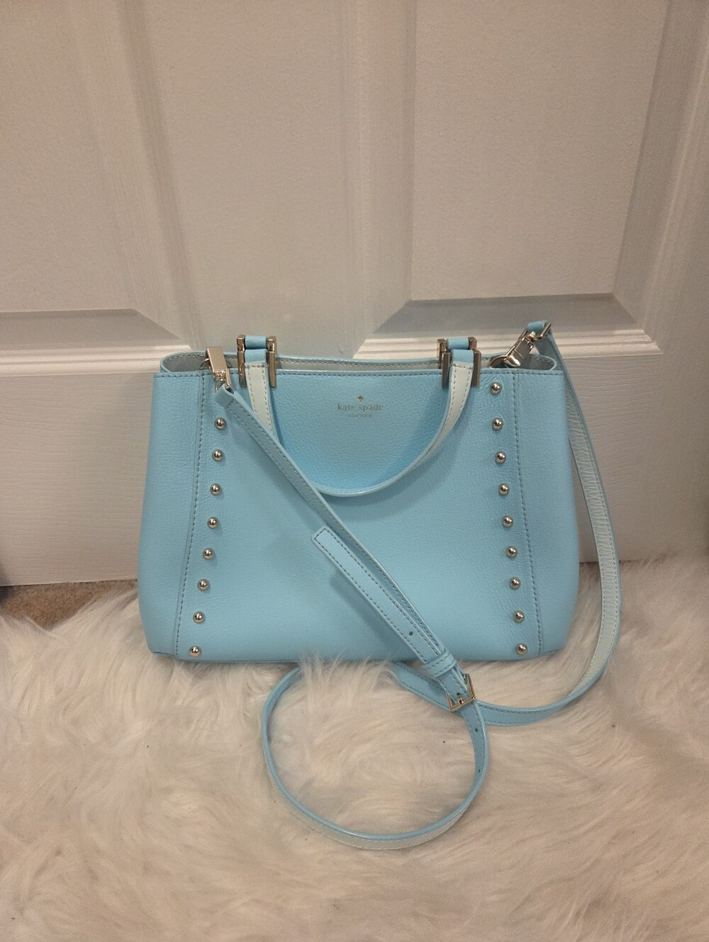 Kate Spade New York Light Blue Leather Silver Studed Tote